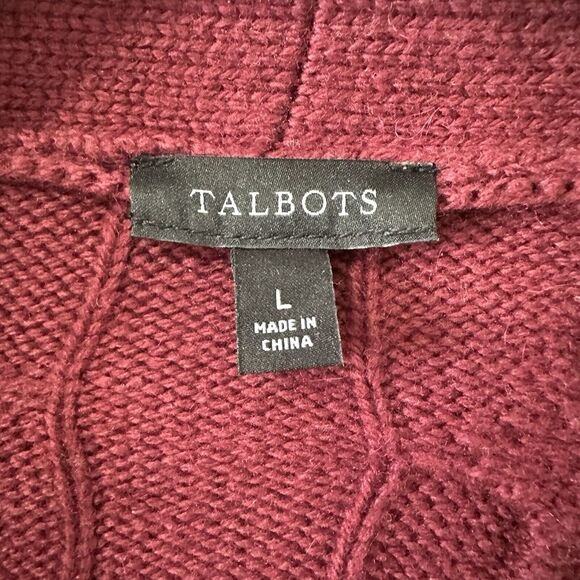 Talbots Women's Large Red‎ Cable Knit Shawl Collar Cardigan Wool Preppy Academia - Picture 5 of 6